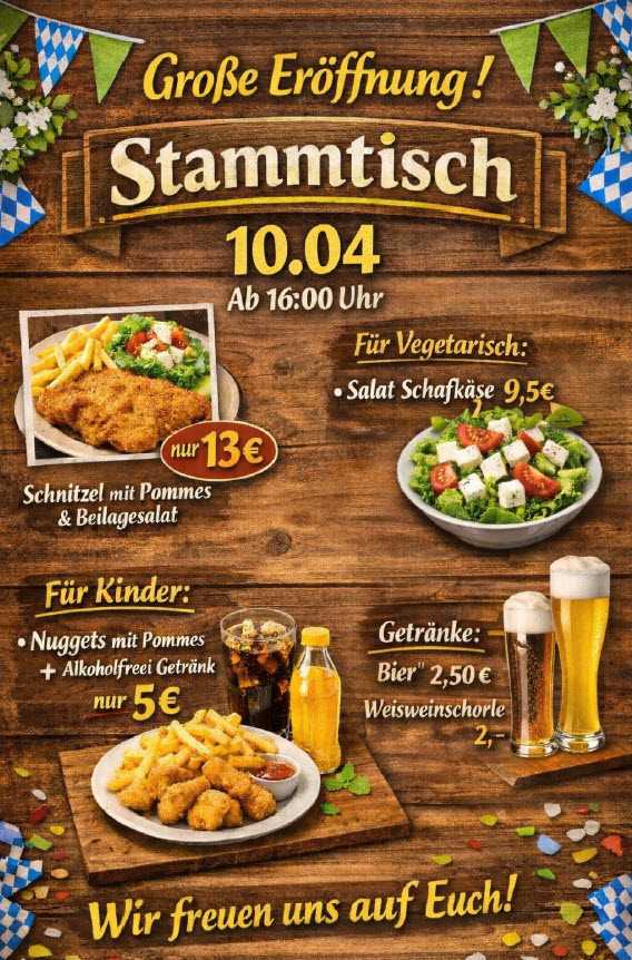 Eröffnungsangebot Stammtisch am 10.04.26